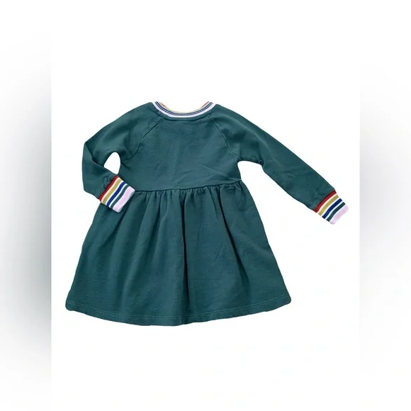 Hanna Andersson Size 90, 3T, Juniper Rainbow Cuff Knit Dress In French Terry - Picture 2 of 6